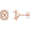 French Set Halo Style Earrings Mounting in 14 Karat Rose Gold for Emerald Stone, 1.15 grams