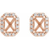 French Set Halo Style Earrings Mounting in 14 Karat Rose Gold for Emerald Stone, 1.15 grams