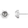 Round 3 Prong Geometric Earrings Mounting in 14 Karat White Gold for Round Stone, 1.17 grams