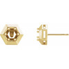 Round 3 Prong Geometric Earrings Mounting in 14 Karat Yellow Gold for Round Stone, 1.21 grams