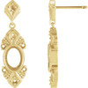 Vintage Inspired Earrings Mounting in 14 Karat Yellow Gold for Oval Stone, 1.73 grams
