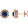 Round 4 Prong Halo Style Earrings Mounting in 14 Karat Rose Gold for Round Stone, 3.17 grams