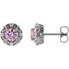 Round 4 Prong Halo Style Earrings Mounting in 14 Karat White Gold for Round Stone, 3.08 grams