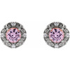 Round 4 Prong Halo Style Earrings Mounting in 14 Karat White Gold for Round Stone, 3.08 grams