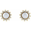 Halo Style Pearl Earrings Mounting in 14 Karat Yellow Gold for Pearl Stone, 2.88 grams