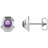 Geometric Cabochon Earrings Mounting in 14 Karat White Gold for Round Stone, 2.15 grams