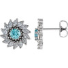 Round 7 Prong Halo Style Earrings Mounting in Platinum for Round Stone, 4.57 grams