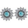 Round 7 Prong Halo Style Earrings Mounting in Platinum for Round Stone, 4.57 grams