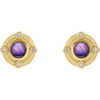 Accented Cabochon Earrings Mounting in 14 Karat Yellow Gold for Round Stone, 2.05 grams