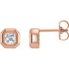 Bezel Set Bezel Earrings Mounting in 14 Karat Rose Gold for Asscher Stone, 0.45 grams