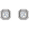 Bezel Set Bezel Earrings Mounting in 14 Karat White Gold for Asscher Stone, 0.43 grams