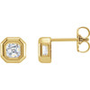 Bezel Set Bezel Earrings Mounting in 14 Karat Yellow Gold for Asscher Stone, 0.44 grams