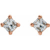 Square 4 Prong Stud Earrings Mounting in 14 Karat Rose Gold for Square Stone, 0.59 grams