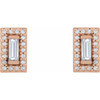 Halo Style Earrings Mounting in 14 Karat Rose Gold for Straight baguette Stone, 1.47 grams