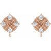 Round 4 Prong Earring Top Mounting in 14 Karat Rose Gold for Round Stone, 0.48 grams