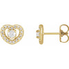 Halo Style Heart Earrings Mounting in 14 Karat Yellow Gold for Round Stone, 1.67 grams