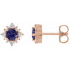 Round 4 Prong Halo Style Earrings Mounting in 14 Karat Rose Gold for Round Stone, 2.02 grams
