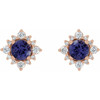 Round 4 Prong Halo Style Earrings Mounting in 14 Karat Rose Gold for Round Stone, 2.02 grams