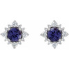 Round 4 Prong Halo Style Earrings Mounting in Platinum for Round Stone, 3.04 grams