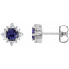 Round 4 Prong Halo Style Earrings Mounting in 14 Karat White Gold for Round Stone, 1.96 grams