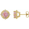 Round 4 Prong Halo Style Stud Earrings Mounting in 14 Karat Yellow Gold for Round Stone, 1.95 grams