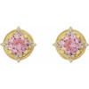 Round 4 Prong Halo Style Stud Earrings Mounting in 14 Karat Yellow Gold for Round Stone, 1.95 grams