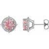 Round 4 Prong Halo Style Stud Earrings Mounting in 14 Karat White Gold for Round Stone, 1.92 grams