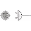 Round 4 Prong Halo Style Stud Earrings Mounting in Sterling Silver for Round Stone, 0.68 grams