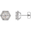 Round 6 Prong Halo Style Stud Earrings Mounting in Platinum for Round Stone, 3.87 grams