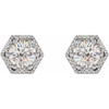 Round 6 Prong Halo Style Stud Earrings Mounting in Platinum for Round Stone, 3.87 grams