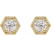 Round 6 Prong Halo Style Stud Earrings Mounting in 14 Karat Yellow Gold for Round Stone, 1.14 grams