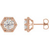 Round 6 Prong Halo Style Stud Earrings Mounting in 14 Karat Rose Gold for Round Stone, 2.56 grams