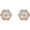 Round 6 Prong Halo Style Stud Earrings Mounting in 14 Karat Rose Gold for Round Stone, 2.56 grams
