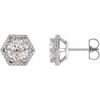 Round 6 Prong Halo Style Stud Earrings Mounting in Sterling Silver for Round Stone, 2.02 grams