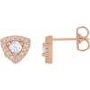 Halo Style Earrings Mounting in 14 Karat Rose Gold for Round Stone, 1.8 grams