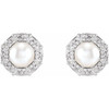Halo Style Pearl Earrings Mounting in 14 Karat Yellow Gold for Pearl Stone, 1.89 grams