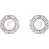 Halo Style Pearl Earrings Mounting in 14 Karat White Gold for Pearl Stone, 1.86 grams