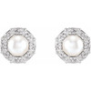 Halo Style Pearl Earrings Mounting in Platinum for Pearl Stone, 2.88 grams