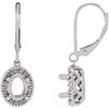 Halo Style Lever Back Earrings Mounting in 14 Karat White Gold for Oval Stone, 1.68 grams