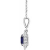 14 Karat White Gold Genuine Chatham Blue Sapphire & 0.33 Carat Diamond 18" Necklace