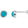 14K White Cabochon Natural Turquoise Press Fit Back Stud Earring