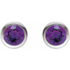 14K White Natural Amethyst Bezel-Set Earrings