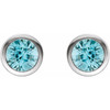 14K White Natural Blue Zircon Bezel-Set Earrings