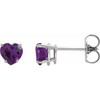 14K White Natural Amethyst Heart Earrings