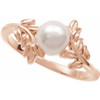 14K Rose Cultured White Akoya Pearl Ring 