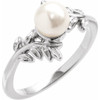 Platinum Cultured White Akoya Pearl Ring 