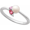 14K White Cultured Akoya Pearl, Natural Pink Tourmaline & Natural Pink Sapphire Ring