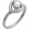 14K White Cultured Akoya Pearl & .05 CTW Natural Diamond Ring