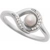 14K White Cultured Akoya Pearl & .05 CTW Natural Diamond Ring