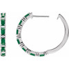 14K White Natural Emerald & 1 1/4 CTW Natural Diamond Hoop Earrings